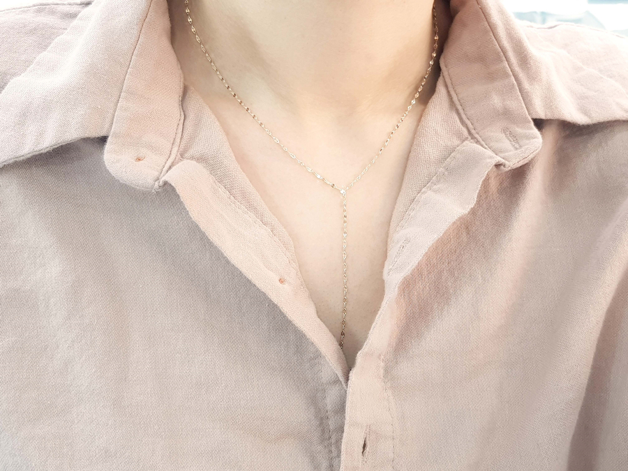 Y Necklace 14K long chain long-sleeved layered gir