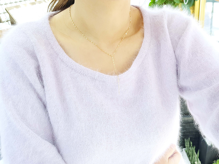 Y Necklace 14K long chain long-sleeved layered gir