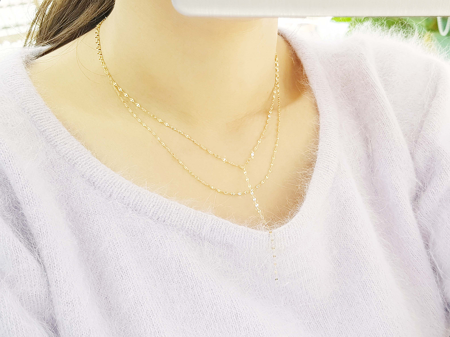 Y Necklace 14K long chain long-sleeved layered gir