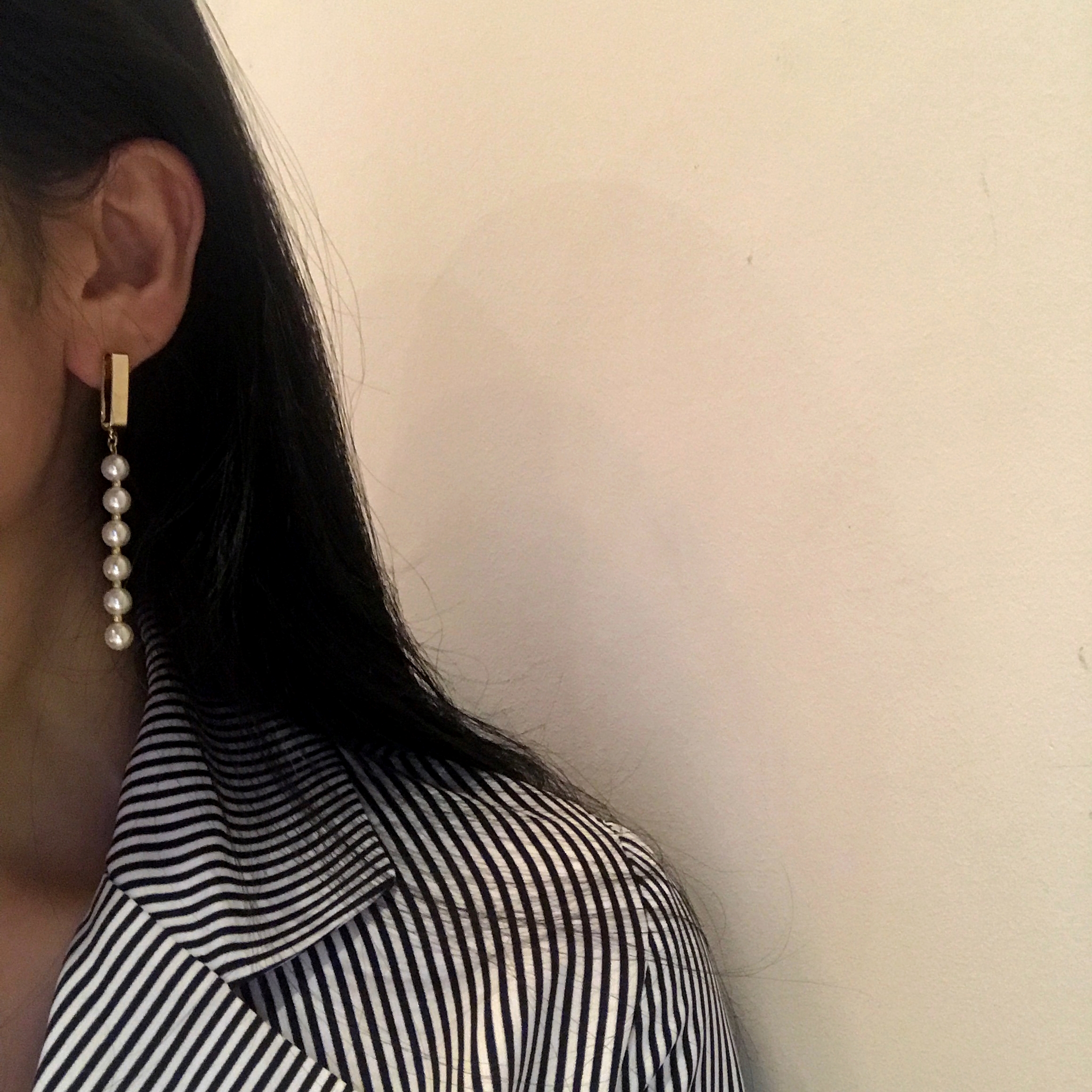 Surreal Steel Gold Pearl Drop Earrings Haitian Luo