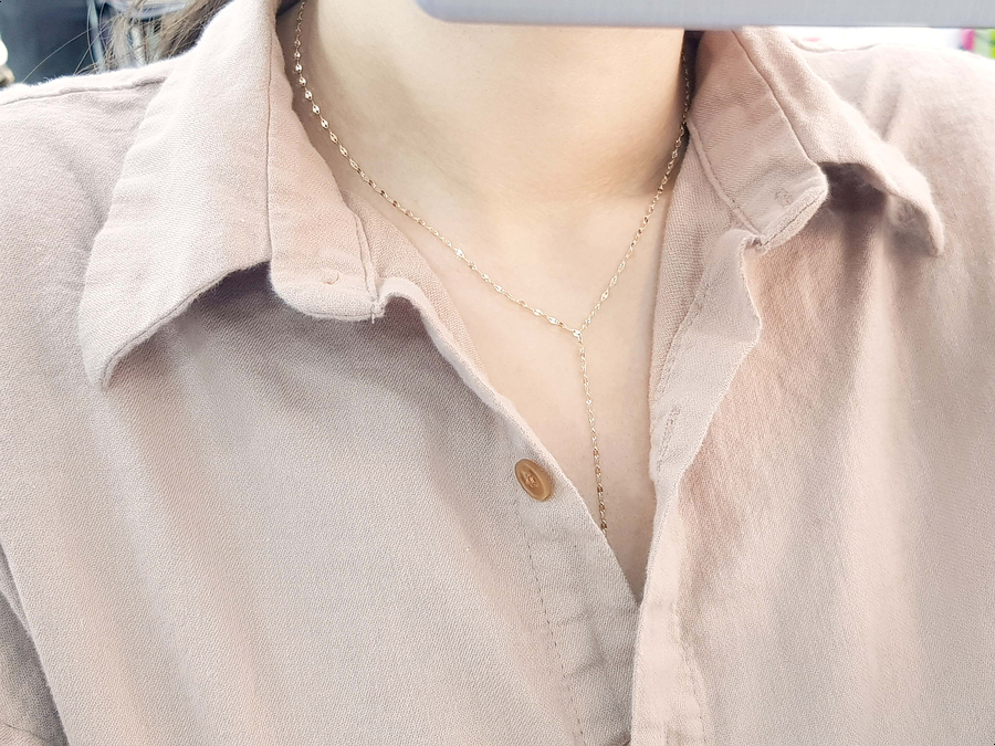 Y Necklace 14K long chain long-sleeved layered gir