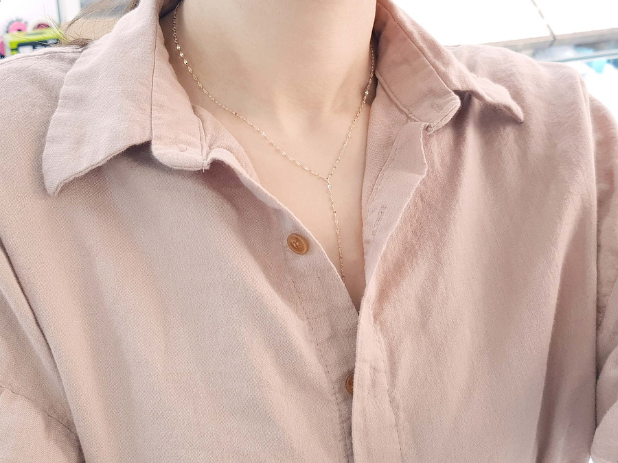 Y Necklace 14K long chain long-sleeved layered gir