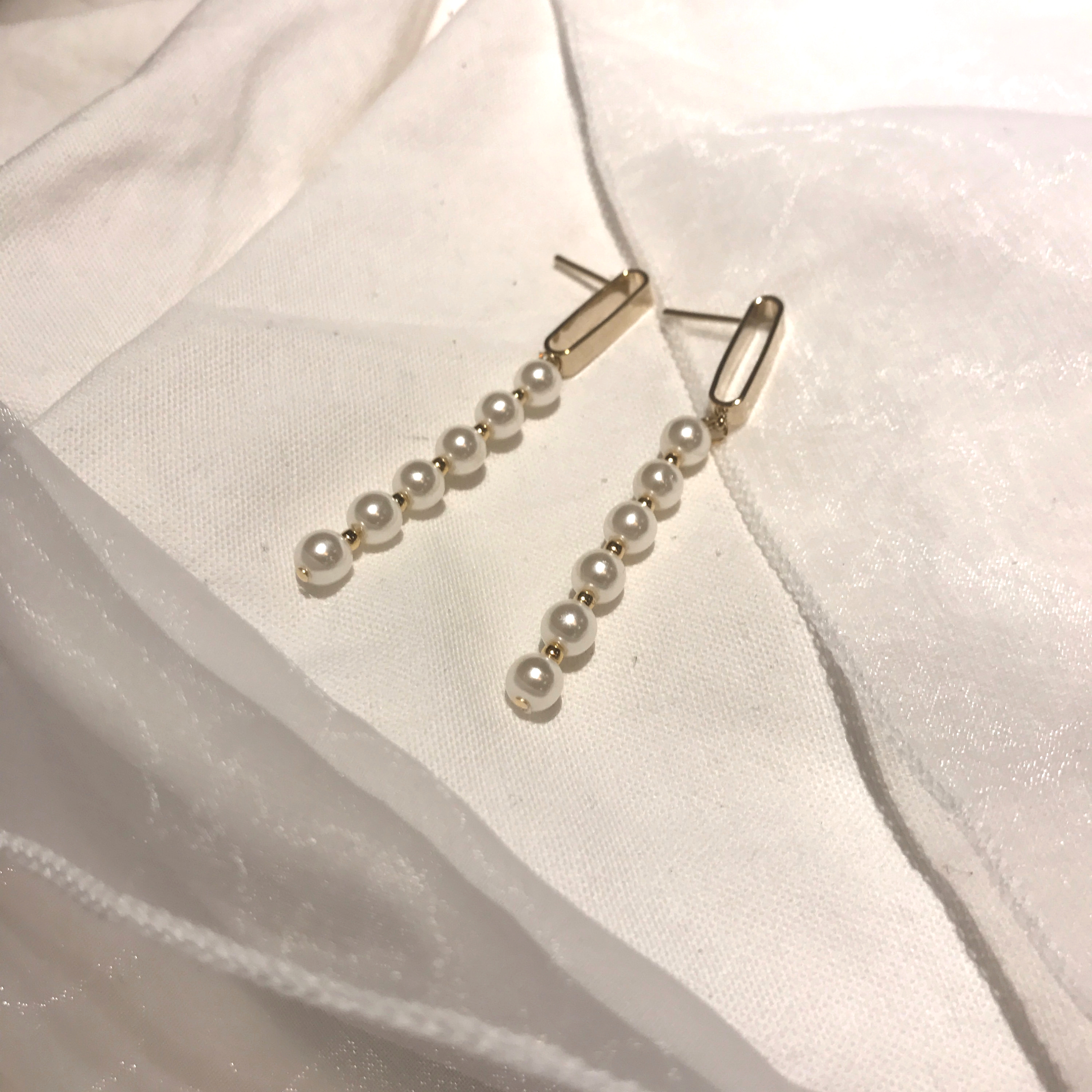 Surreal Steel Gold Pearl Drop Earrings Haitian Luo