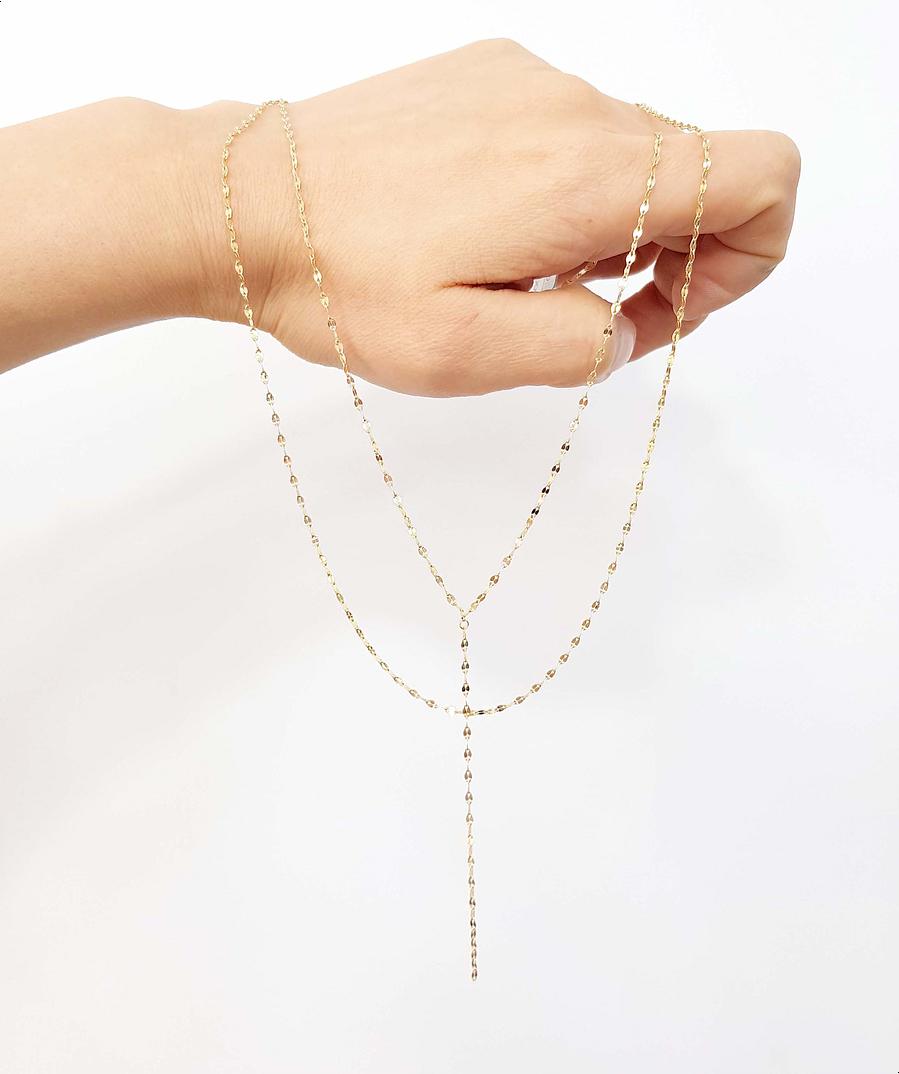 Y Necklace 14K long chain long-sleeved layered gir