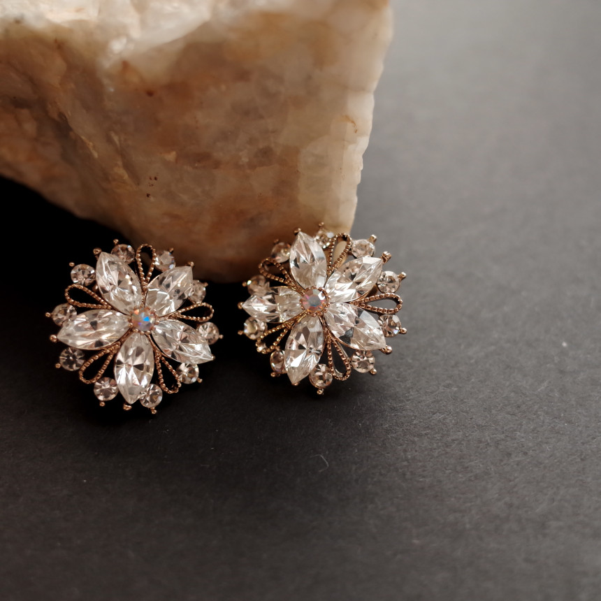 Snow Flower Crystal Shine Mas Earrings Stylish Chi