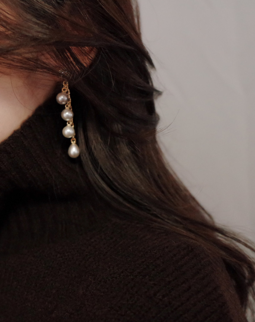 Emily Chain Pearl Earrings Silver Earrings Stylish