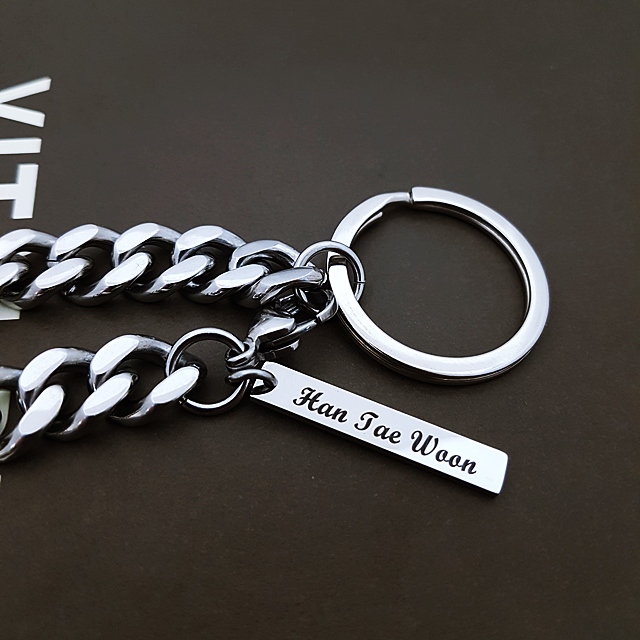 Surprise steel car key ring initials engraved key 