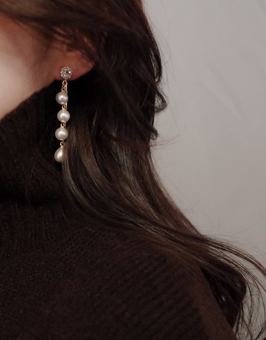 Emily Chain Pearl Earrings Silver Earrings Stylish