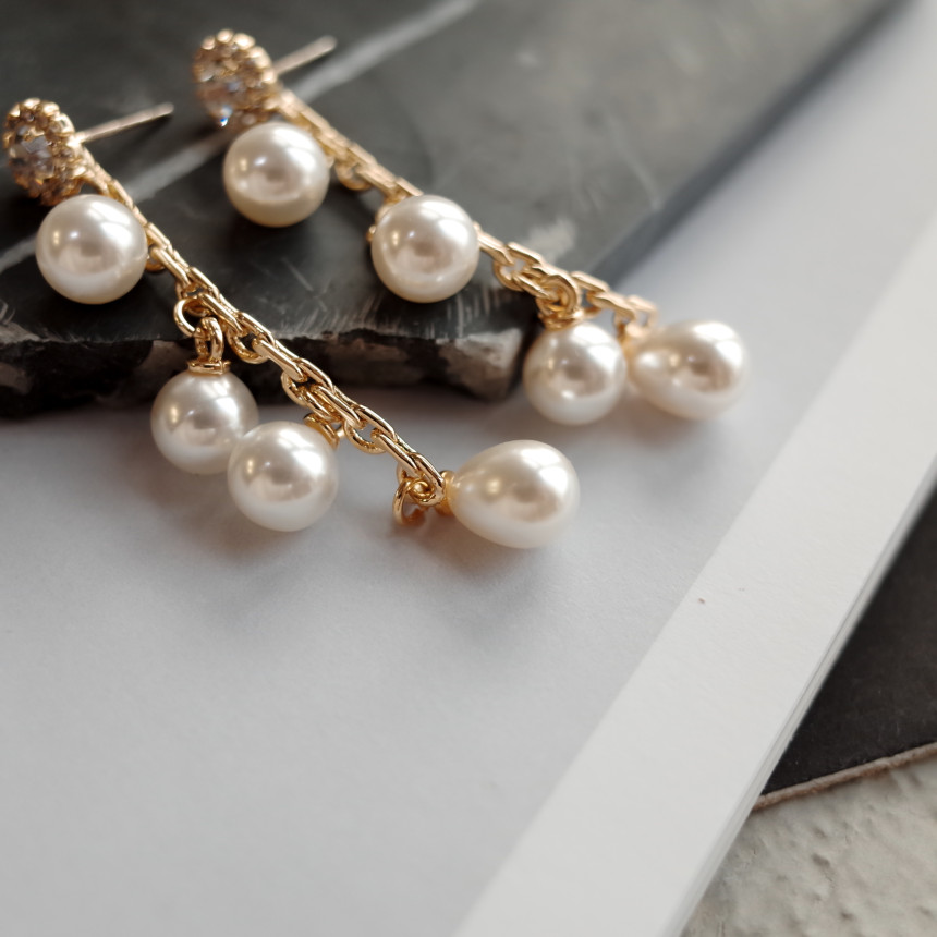 Emily Chain Pearl Earrings Silver Earrings Stylish