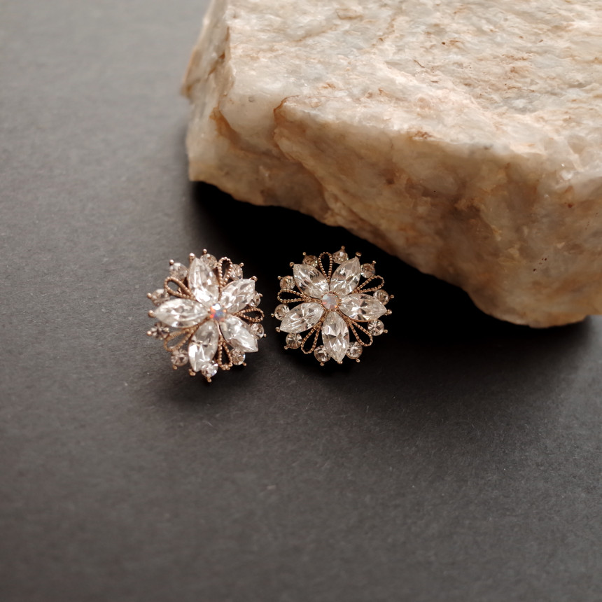 Snow Flower Crystal Shine Mas Earrings Stylish Chi