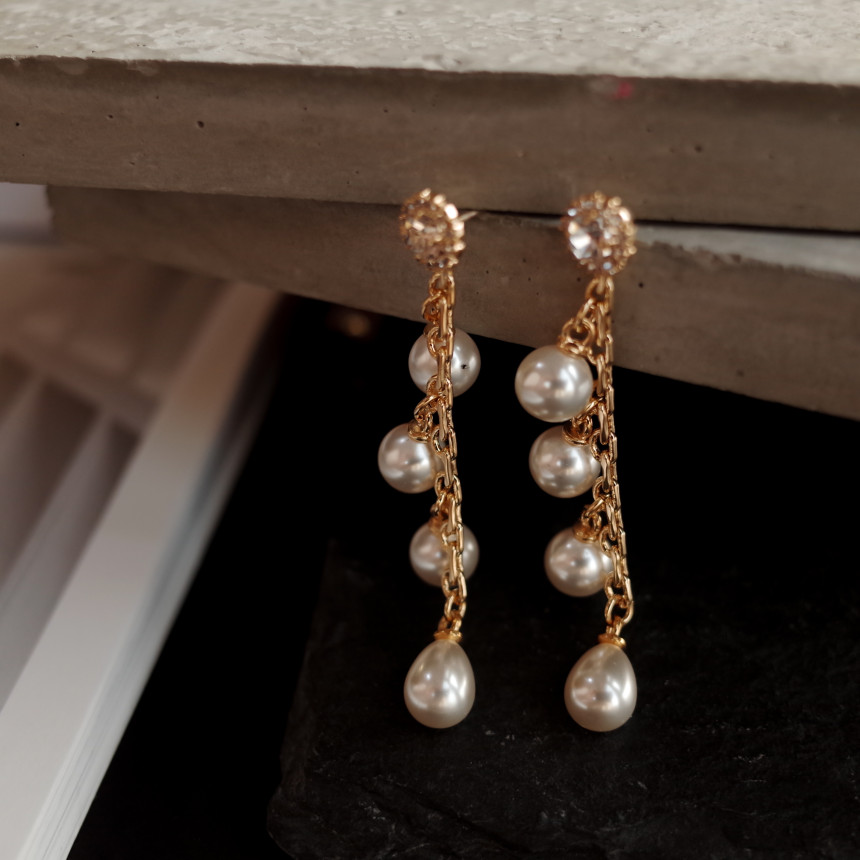 Emily Chain Pearl Earrings Silver Earrings Stylish