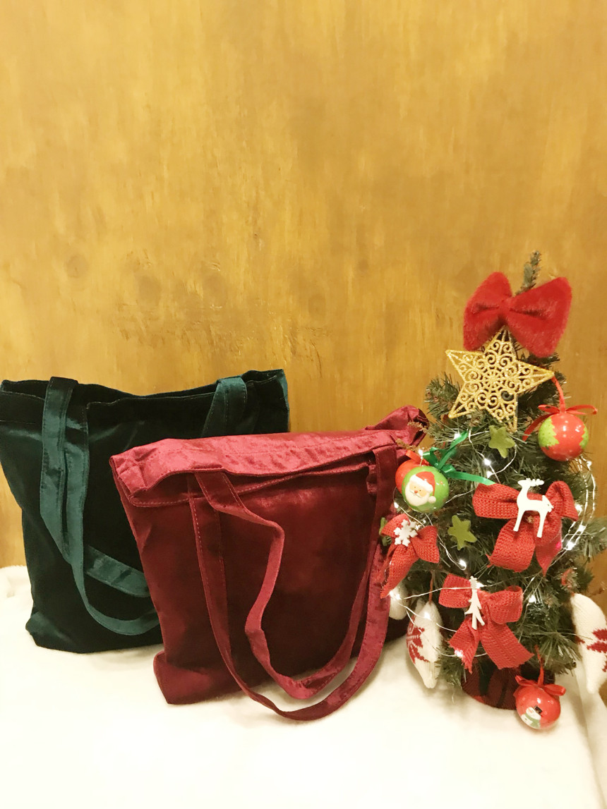 TOTE ECO SHOPPING TRAVEL Christmas Velvet Eco Back
