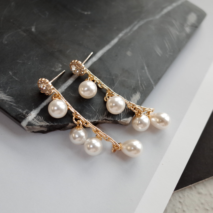 Emily Chain Pearl Earrings Silver Earrings Stylish