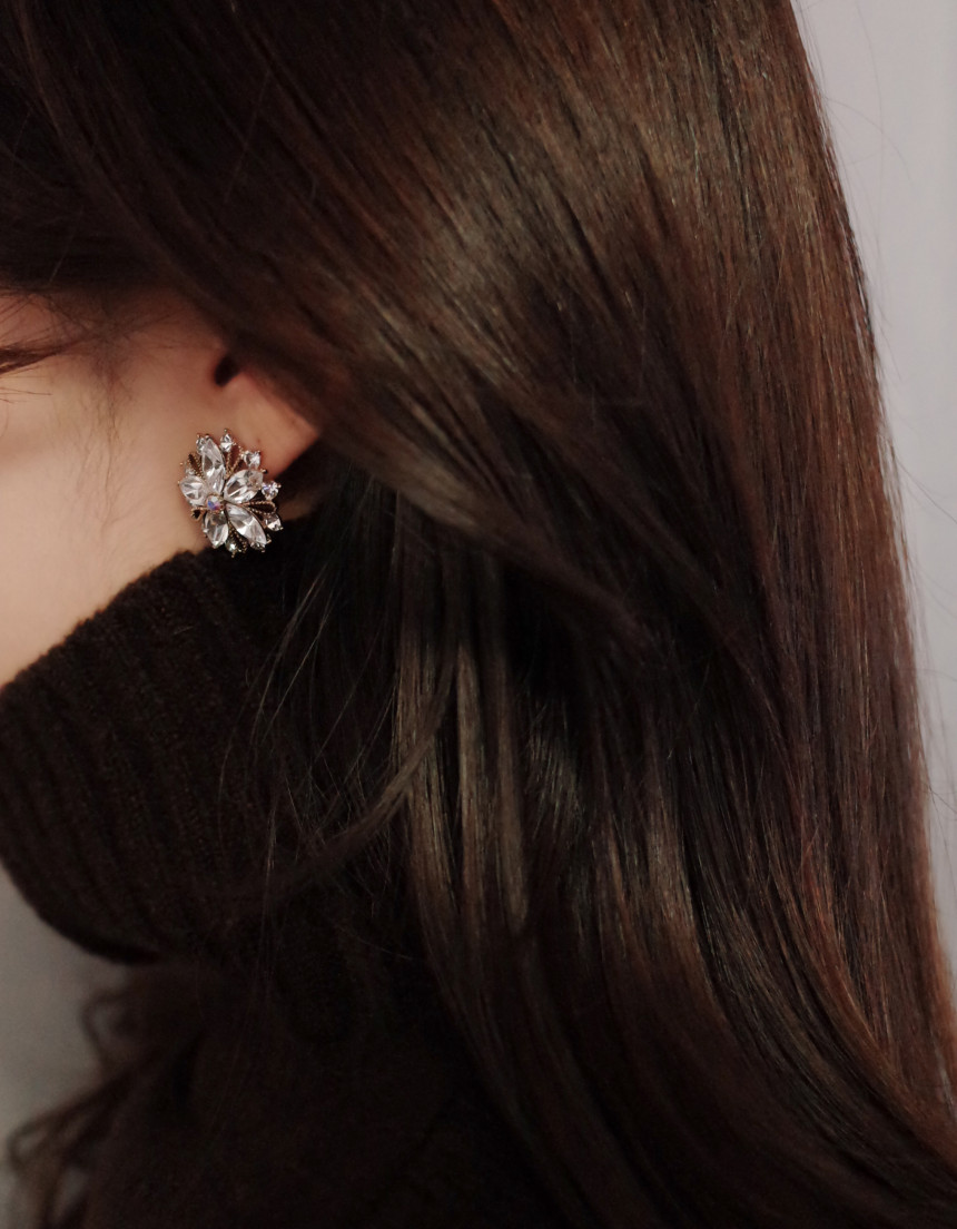 Snow Flower Crystal Shine Mas Earrings Stylish Chi