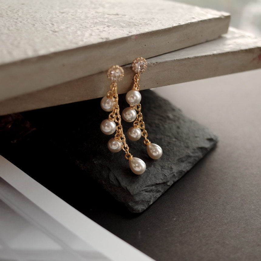 Emily Chain Pearl Earrings Silver Earrings Stylish