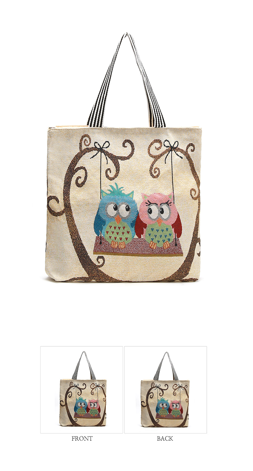 TOTE ECO SHOPPING TRAVEL Couple Owl Eco Bag Embroi
