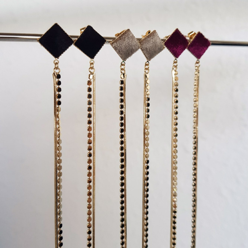 Julie Velvet Long Drop Earrings 3color Train Style