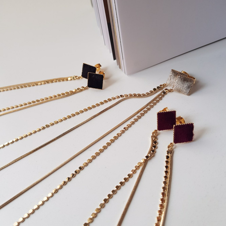 Julie Velvet Long Drop Earrings 3color Train Style