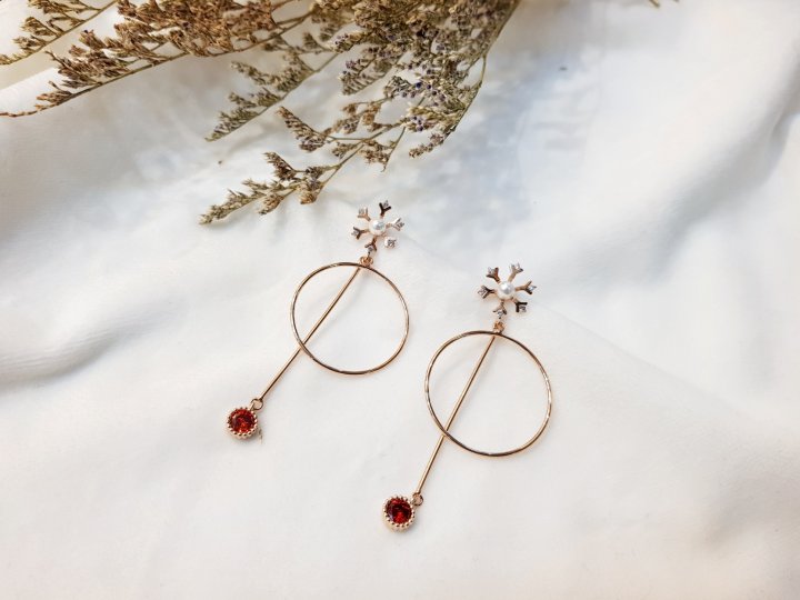 Silvered Red Gem Drop Earrings
