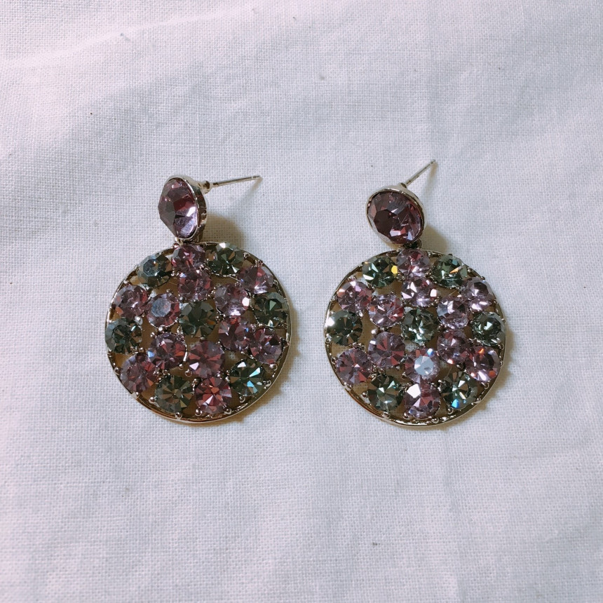 Lukje Purple Round Earrings Big LKJ0976 Attractive