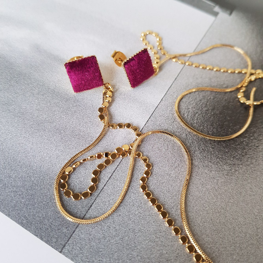 Julie Velvet Long Drop Earrings 3color Train Style