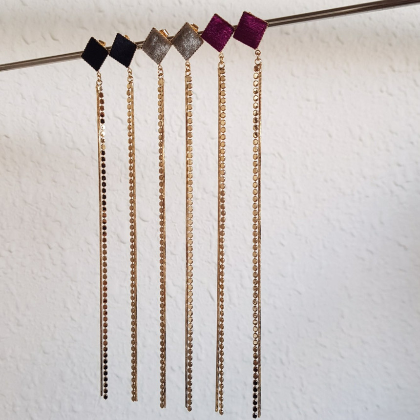 Julie Velvet Long Drop Earrings 3color Train Style