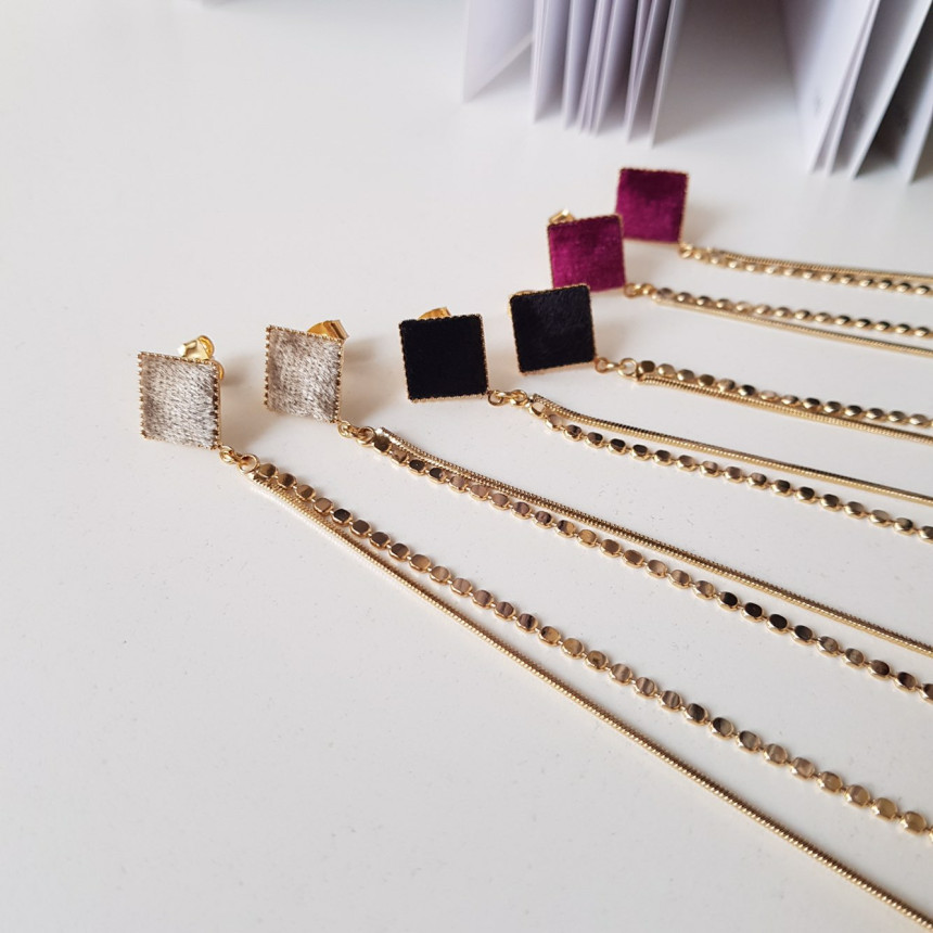 Julie Velvet Long Drop Earrings 3color Train Style