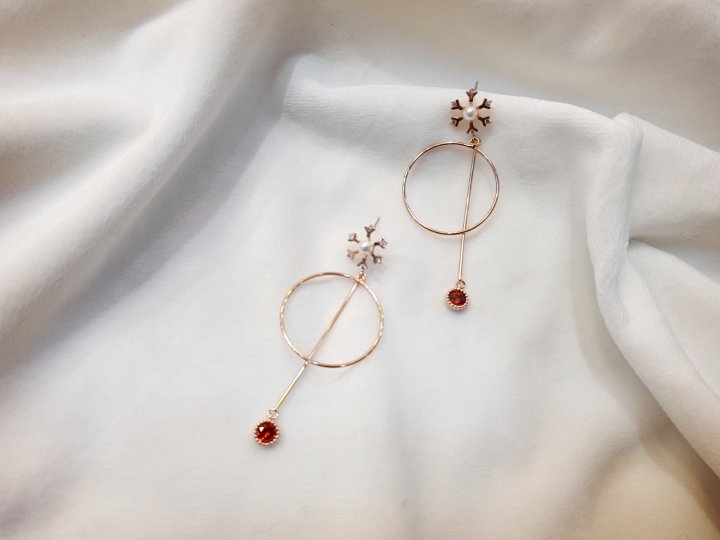 Silvered Red Gem Drop Earrings