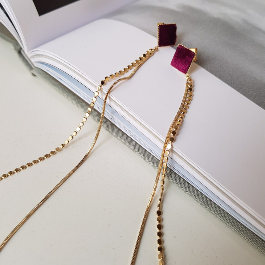 Julie Velvet Long Drop Earrings 3color Train Style