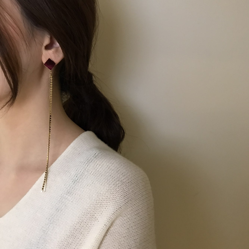 Julie Velvet Long Drop Earrings 3color Train Style