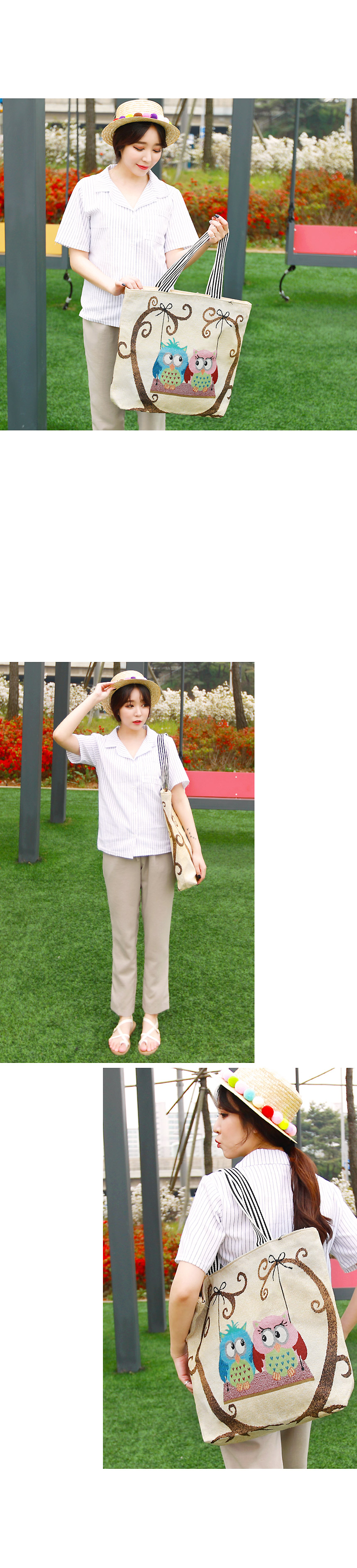 TOTE ECO SHOPPING TRAVEL Couple Owl Eco Bag Embroi