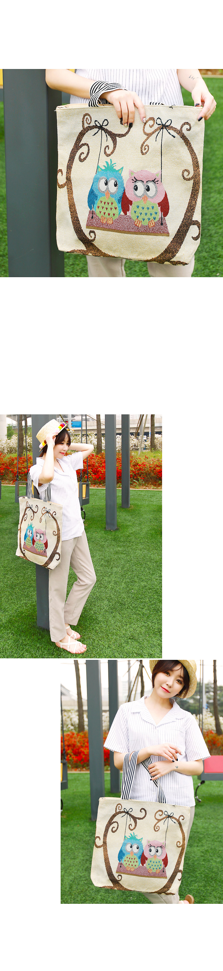 TOTE ECO SHOPPING TRAVEL Couple Owl Eco Bag Embroi