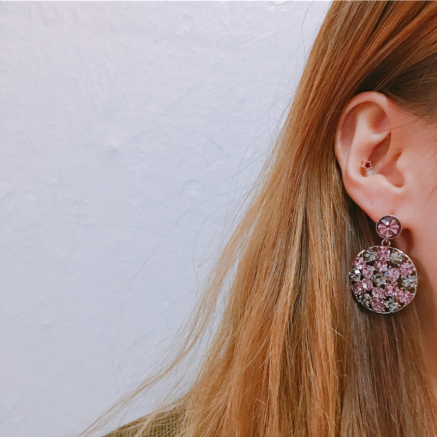 Lukje Purple Round Earrings Big LKJ0976 Attractive