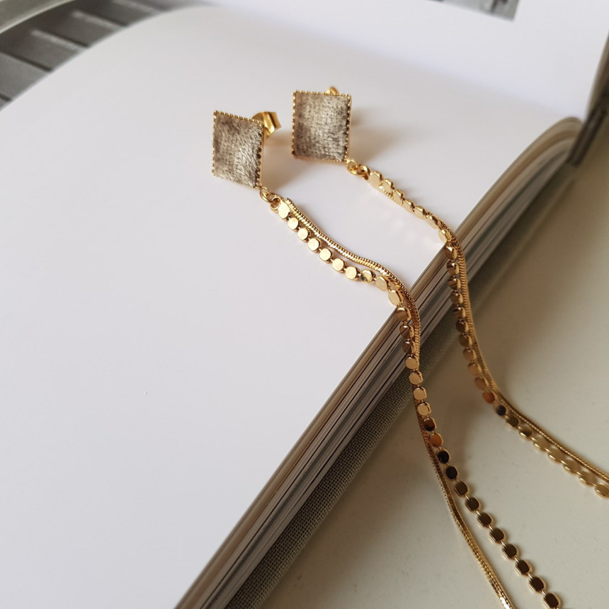 Julie Velvet Long Drop Earrings 3color Train Style