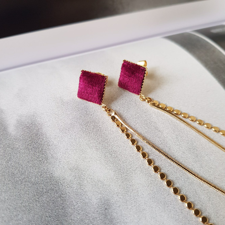 Julie Velvet Long Drop Earrings 3color Train Style