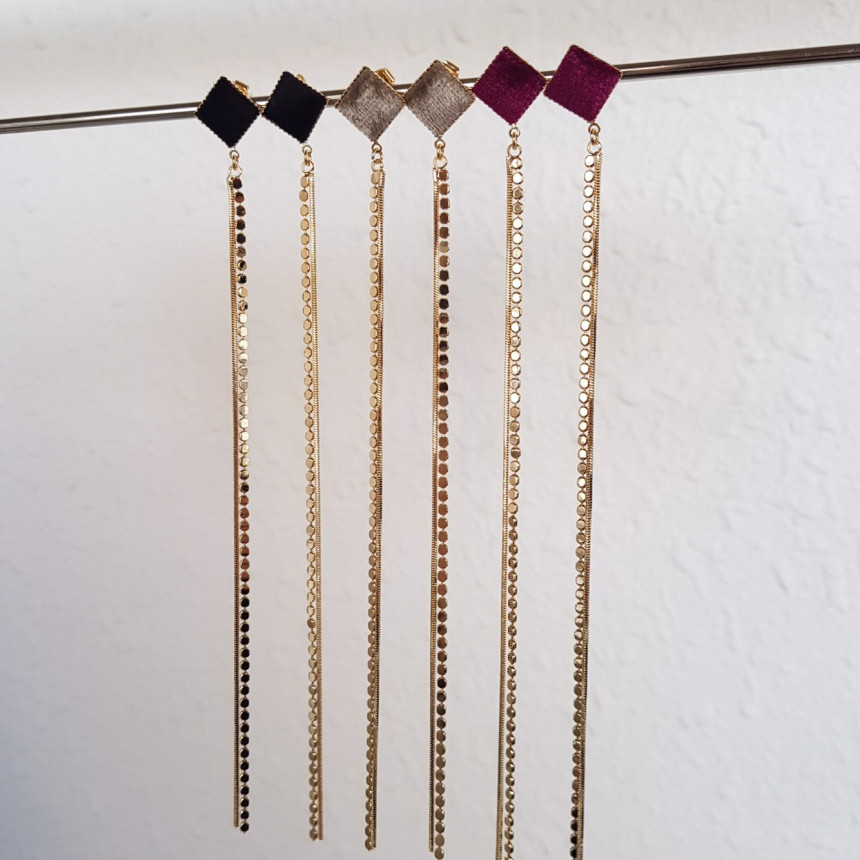 Julie Velvet Long Drop Earrings 3color Train Style