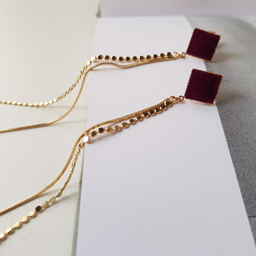 Julie Velvet Long Drop Earrings 3color Train Style