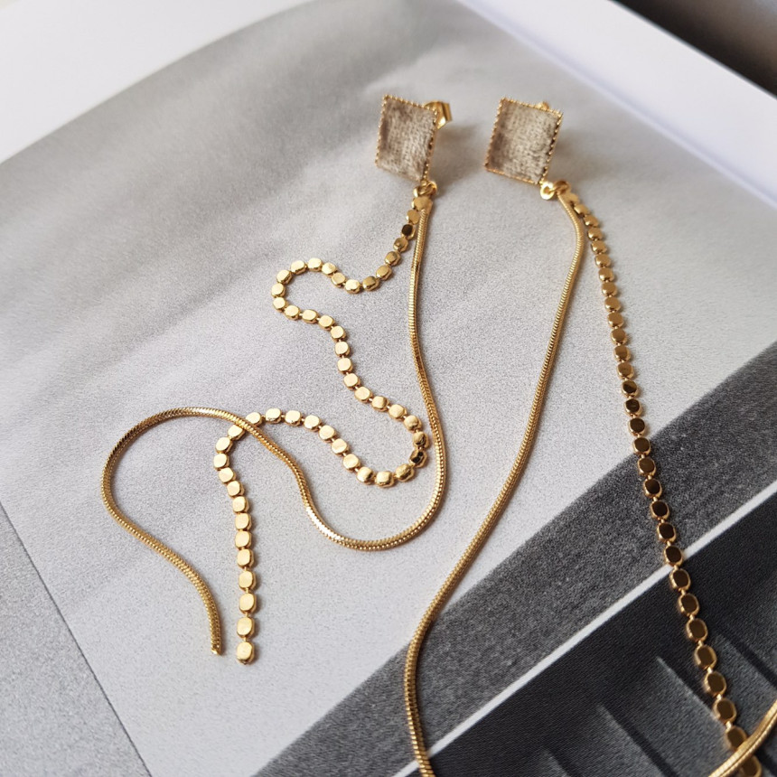 Julie Velvet Long Drop Earrings 3color Train Style