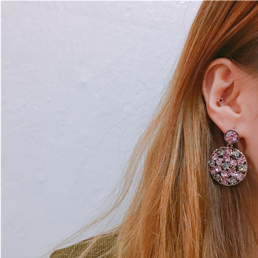 Lukje Purple Round Earrings Big LKJ0976 Attractive