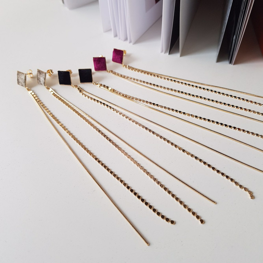 Julie Velvet Long Drop Earrings 3color Train Style