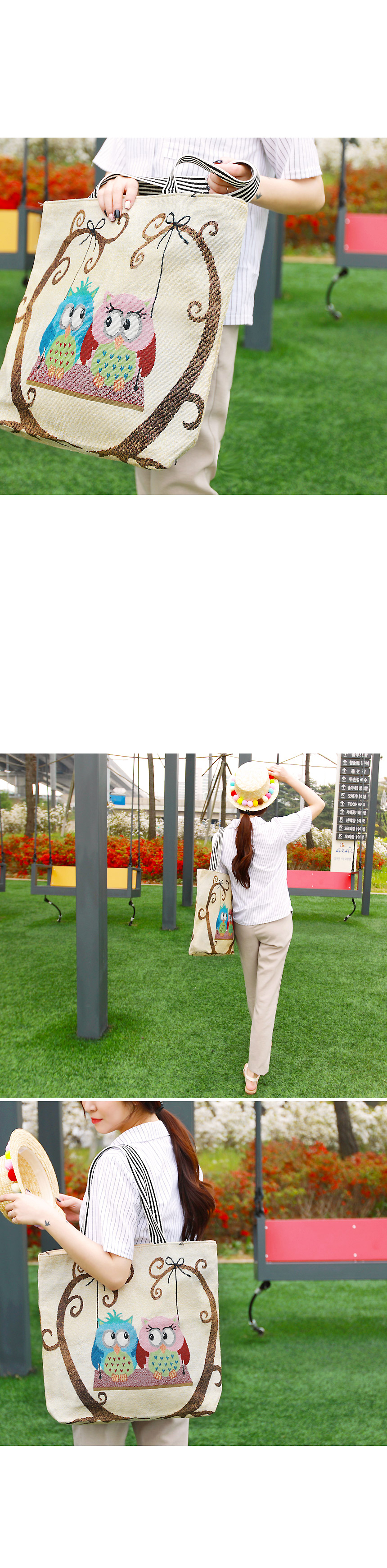 TOTE ECO SHOPPING TRAVEL Couple Owl Eco Bag Embroi