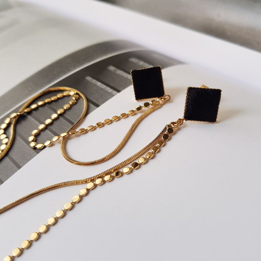 Julie Velvet Long Drop Earrings 3color Train Style