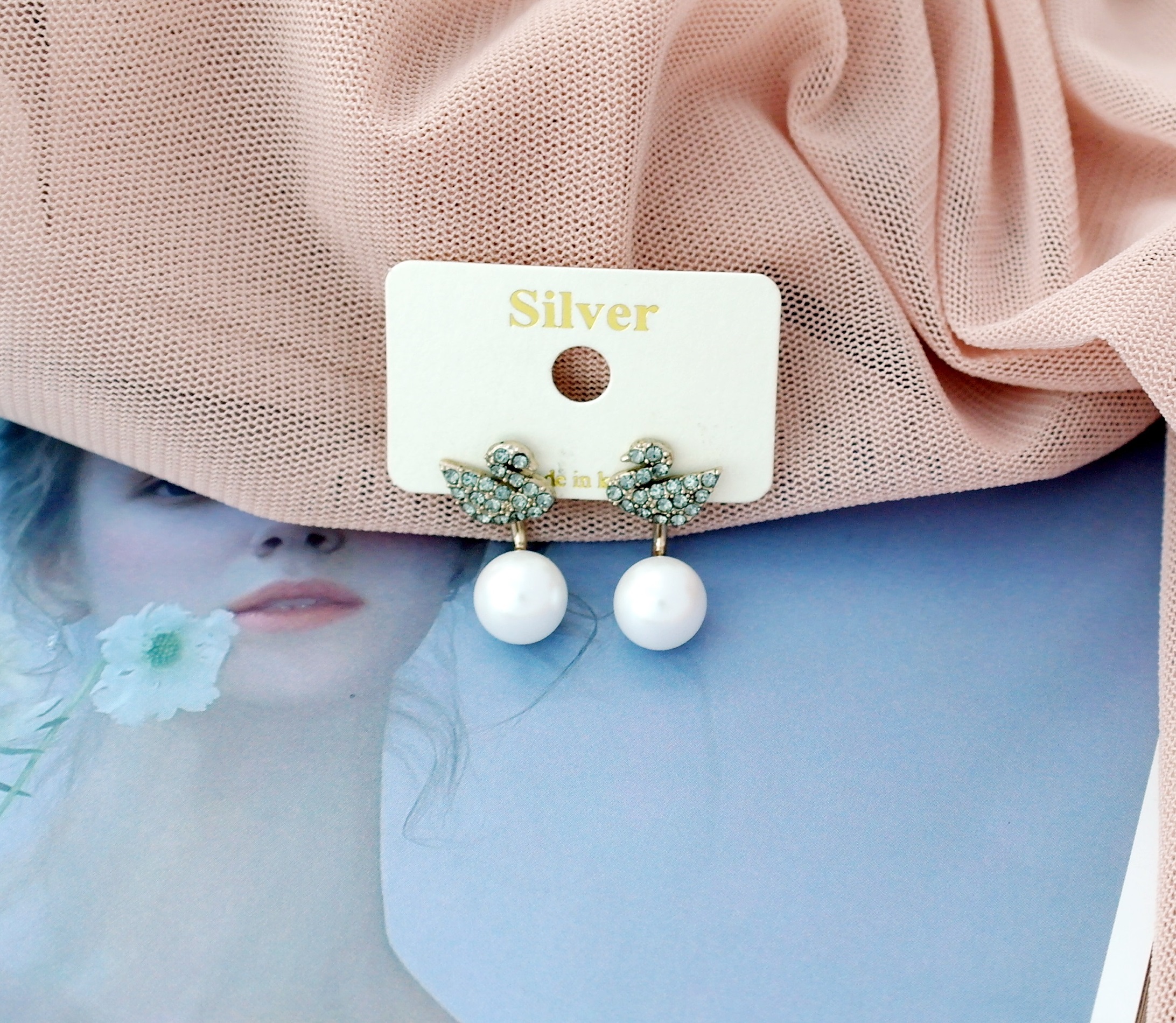 Black Swan Two-Way Pearl Earrings Gilded Wedding F