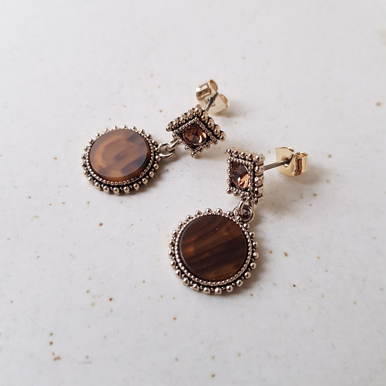 Loose stone petite drop earrings 3color Antique Mi