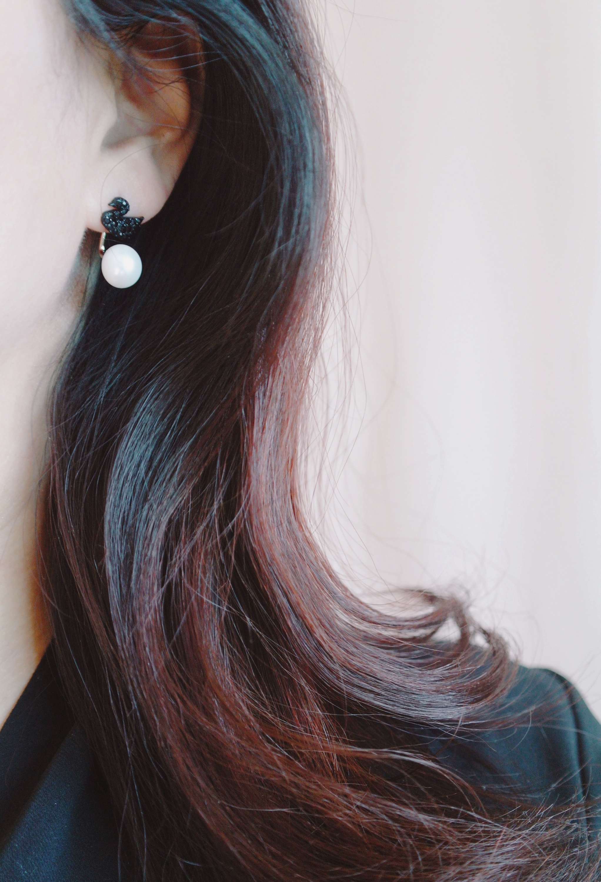 Black Swan Two-Way Pearl Earrings Gilded Wedding F