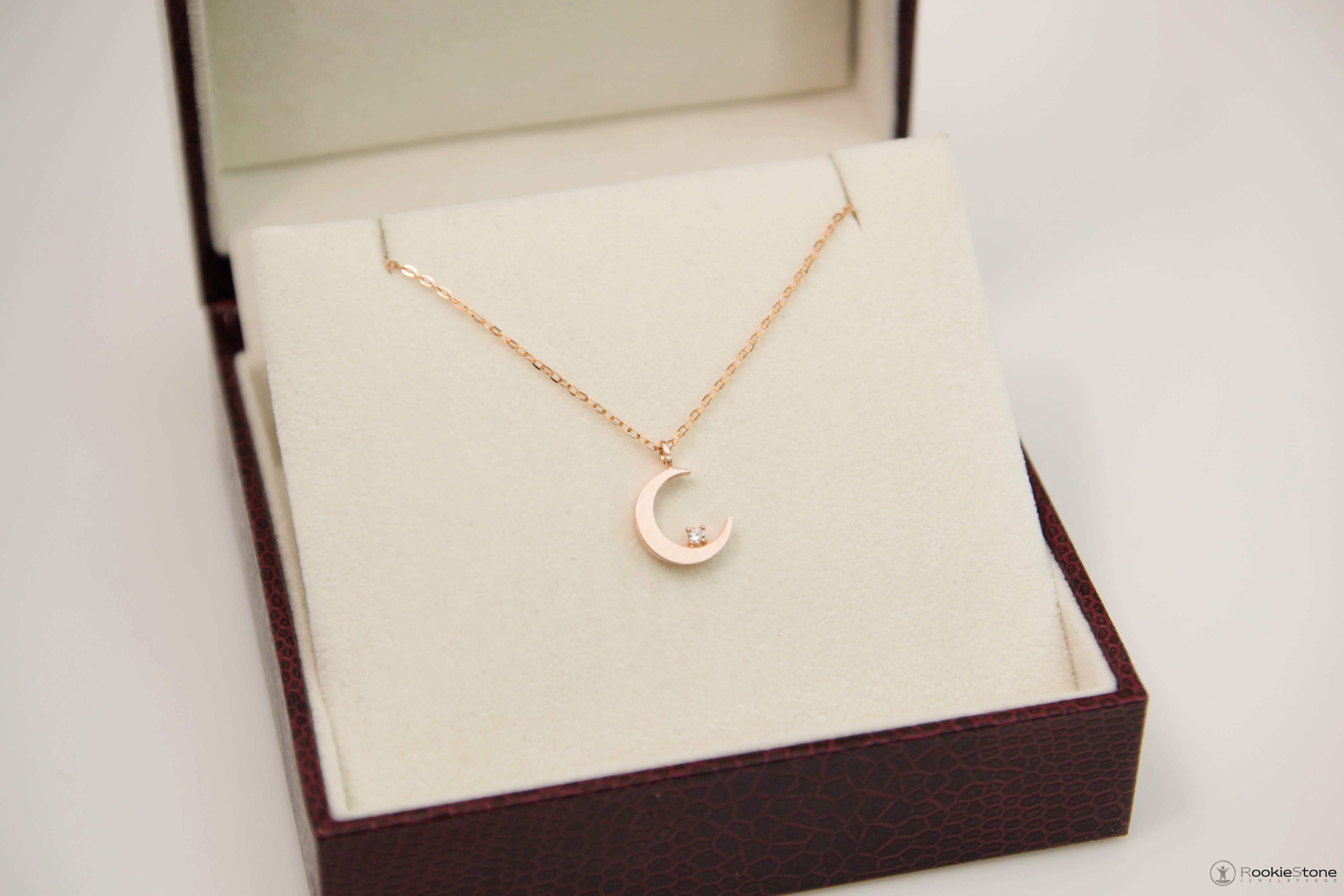 14K Lady Crescent Necklace 14k Pendant 14k Gift 14