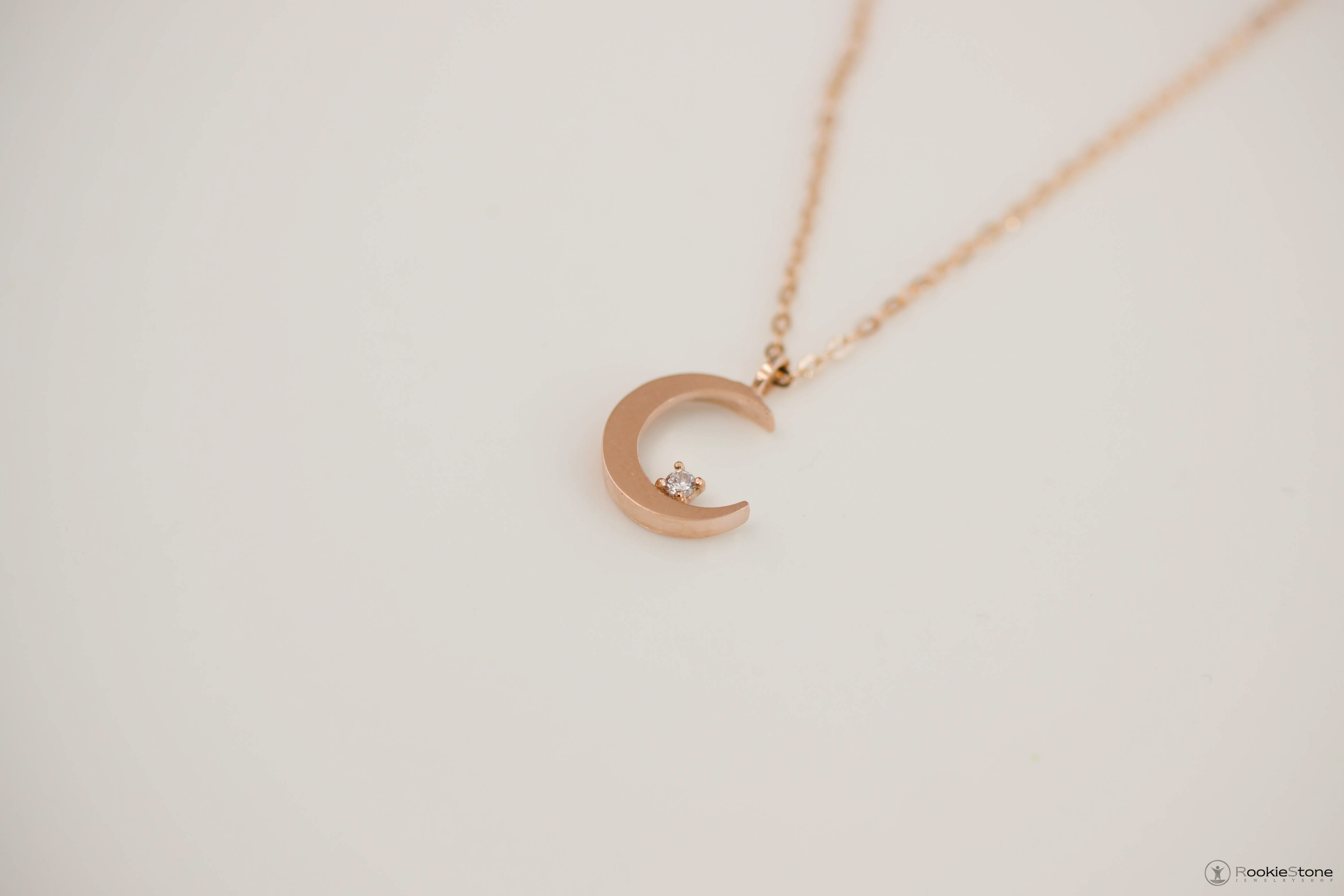 14K Lady Crescent Necklace 14k Pendant 14k Gift 14