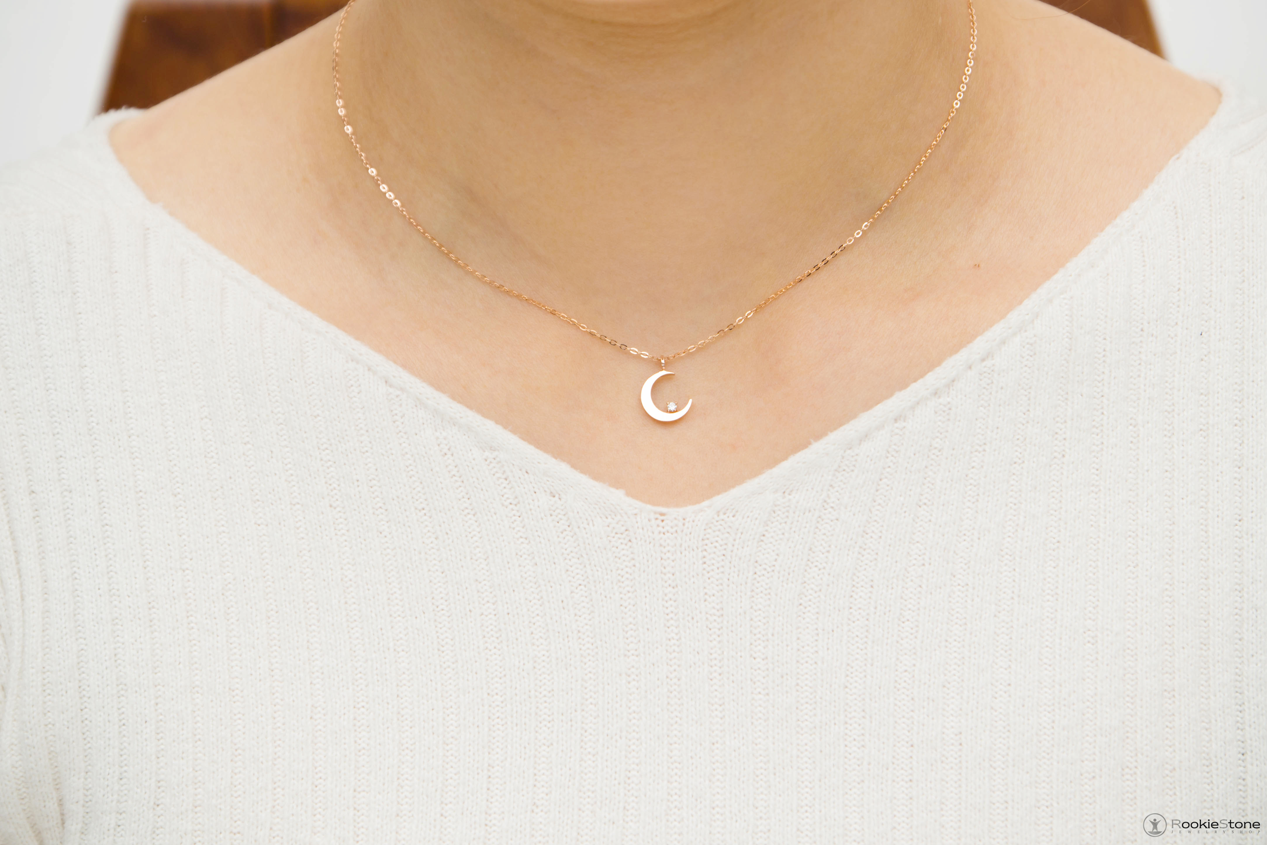 14K Lady Crescent Necklace 14k Pendant 14k Gift 14