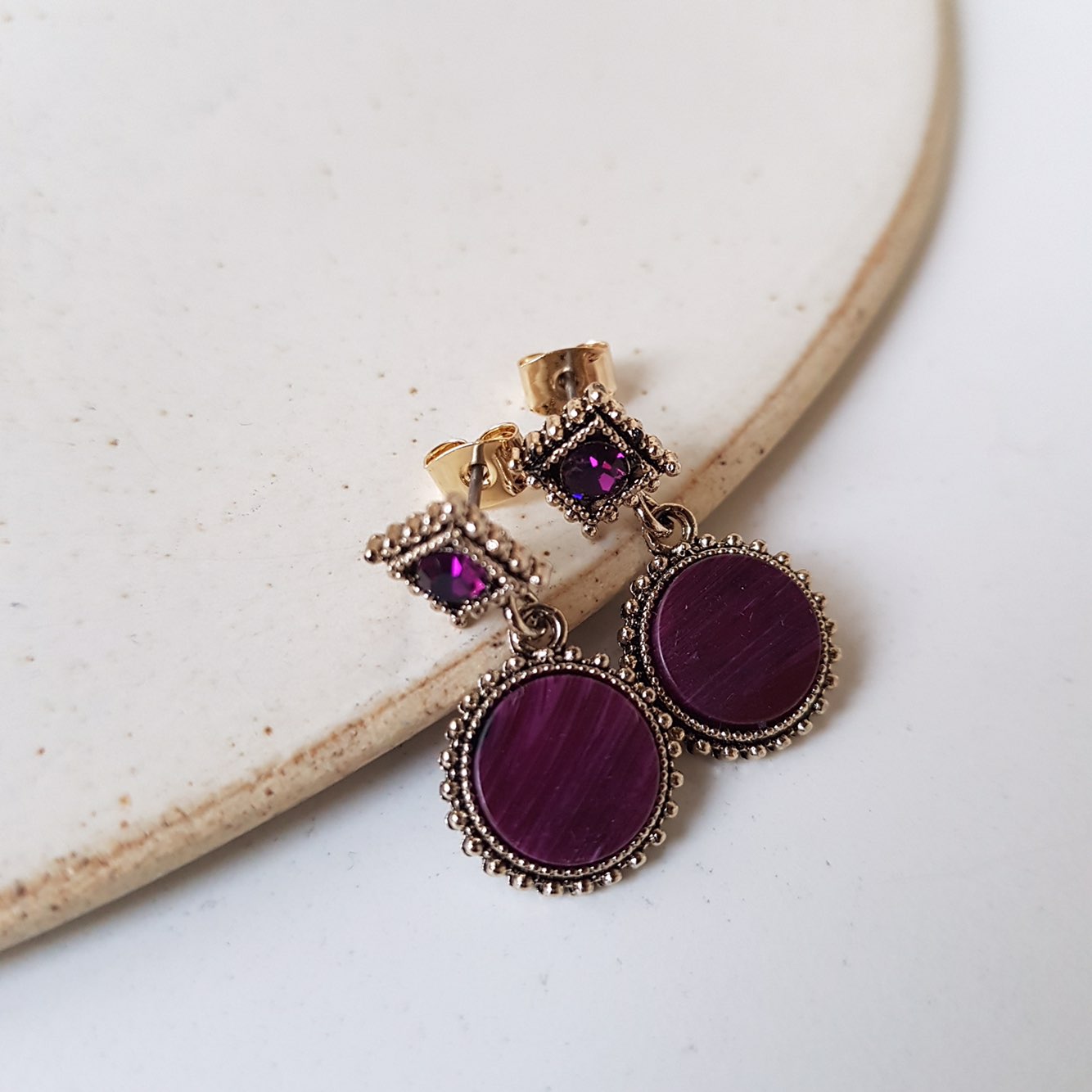 Loose stone petite drop earrings 3color Antique Mi