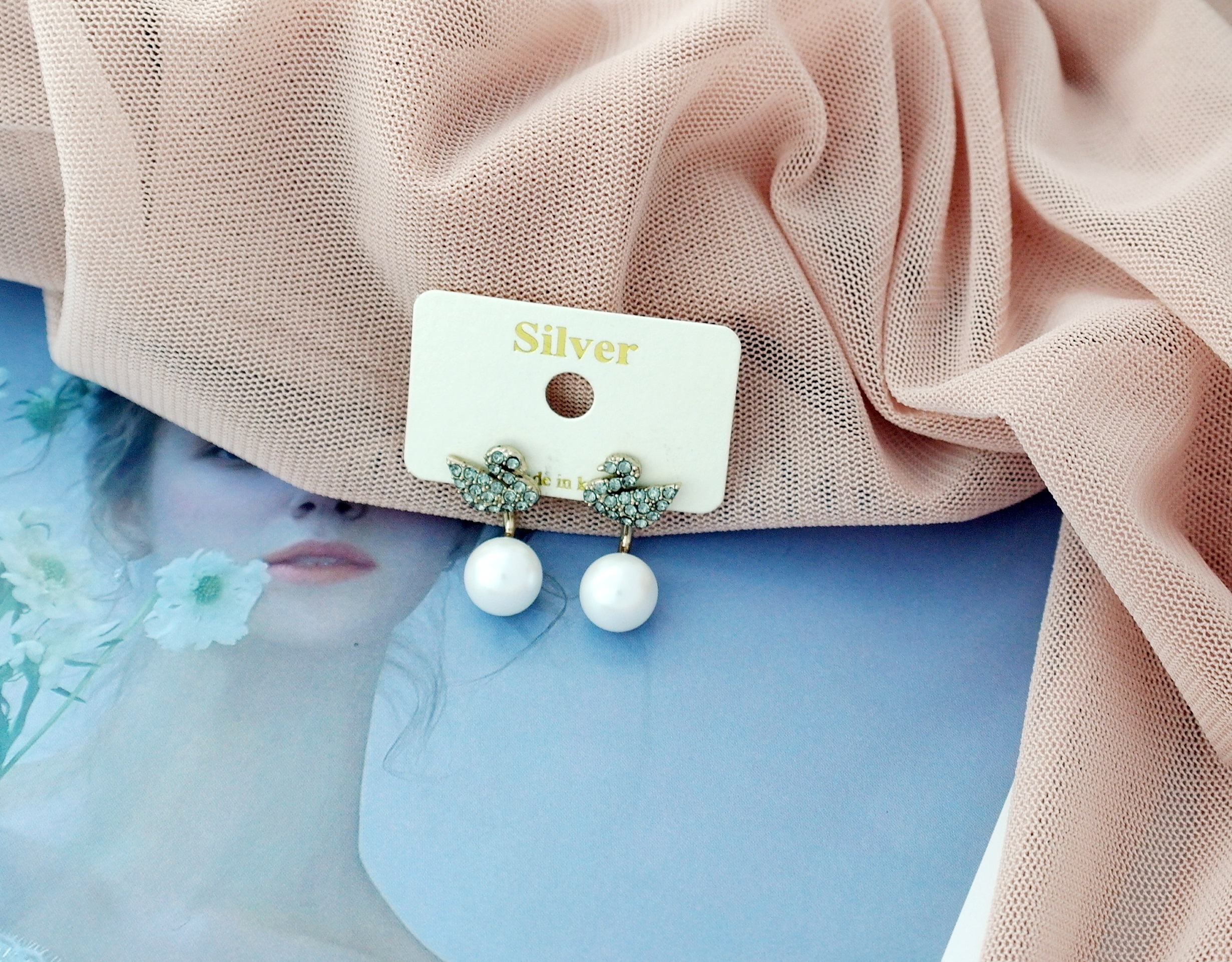 Black Swan Two-Way Pearl Earrings Gilded Wedding F